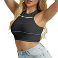 thumbnail image 2 of Elvqul Under $5 Tank Tops Women Black Workout Stripe Print Pullover Comfortable Sleeveless Gym Round Neck Tops, 2 of 5