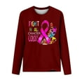thumbnail image 3 of CLOISE Womens Breast Cancer Shirts Long Sleeve Crew Neck Blouses Ribbon Pink Breast Cancer Survivor Gifts Tshirts Fashion Comfort T Shirts Cancer Support in October Clothes Wine L, 3 of 4