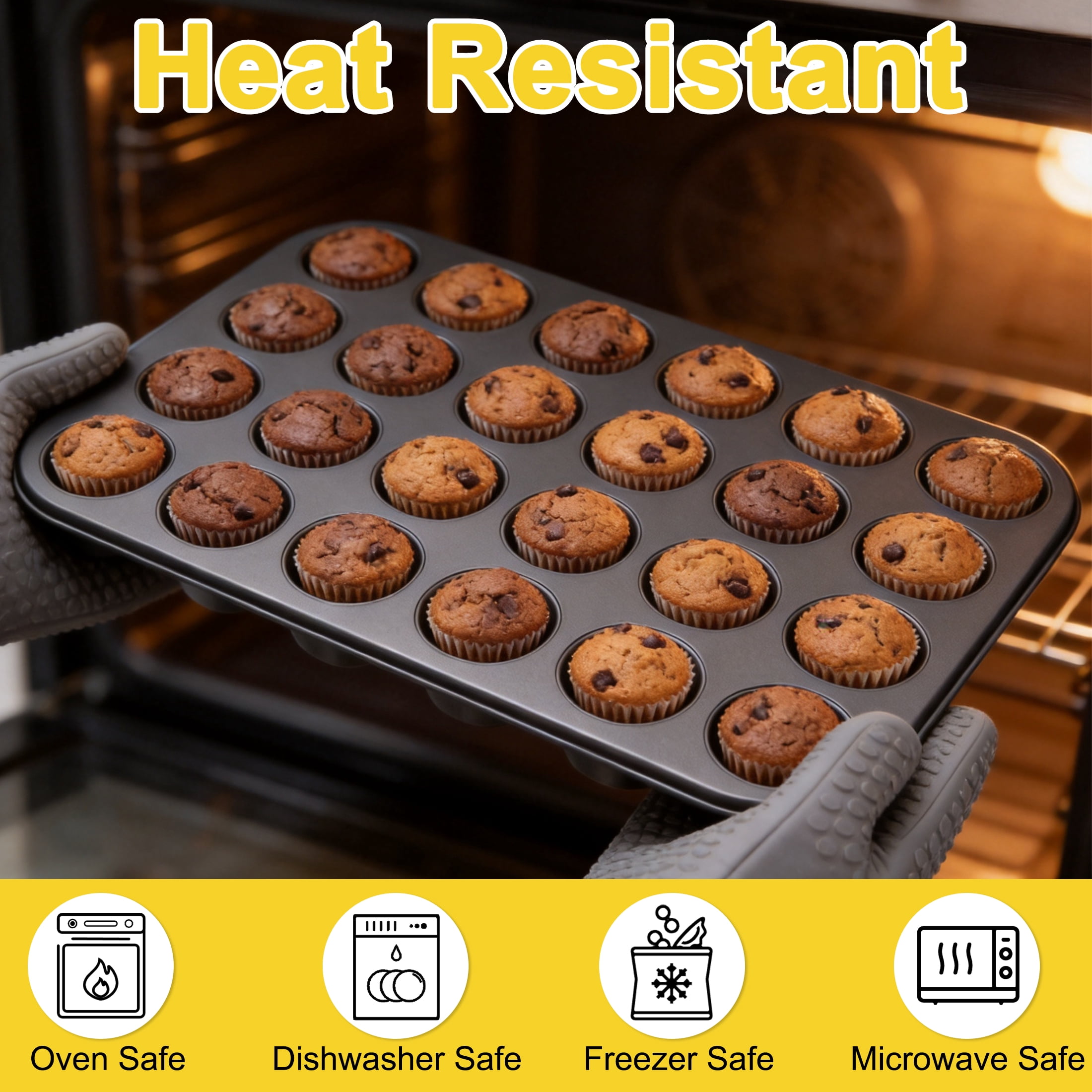 24 Cup Non-Stick Mini Muffin Pan, Carbon Steel Cupcake Baking Tray, Cupcake Pan for Mini Muffins, Cupcakes, Cookies