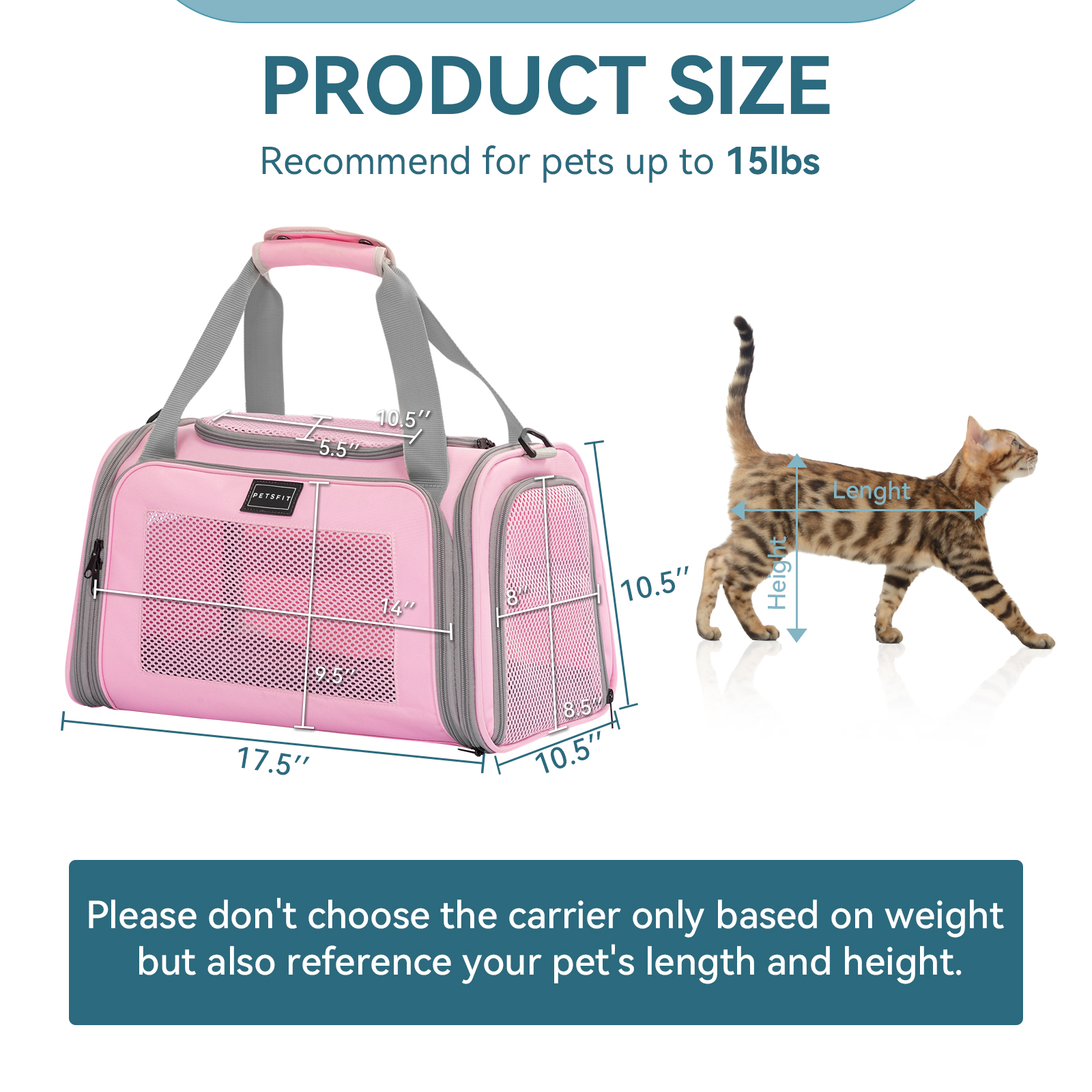 Petsfit Airline Approved Cat Carrier, Soft-Sided, Pink photo 6