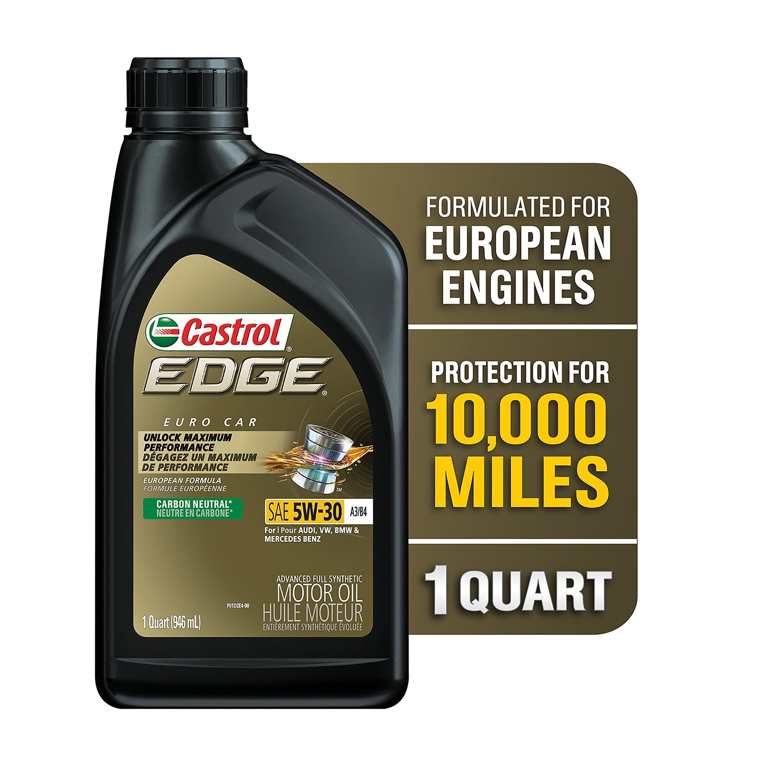 Castrol EDGE 5W-30 A3/B4 European Formula Advanced Full Synthetic Motor Oil, 1 Quart