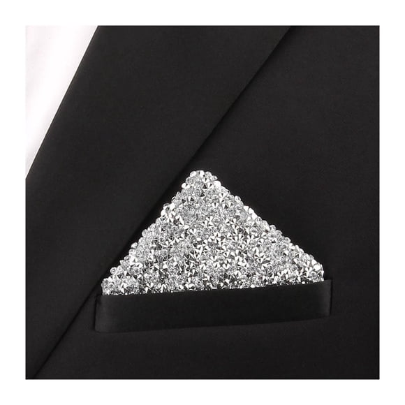 Pañuelo de bolsillo con diamantes de imitación para hombre, predoblado, brillante, ideal para blazers, esmóquines, bodas, citas y atuendos formales.