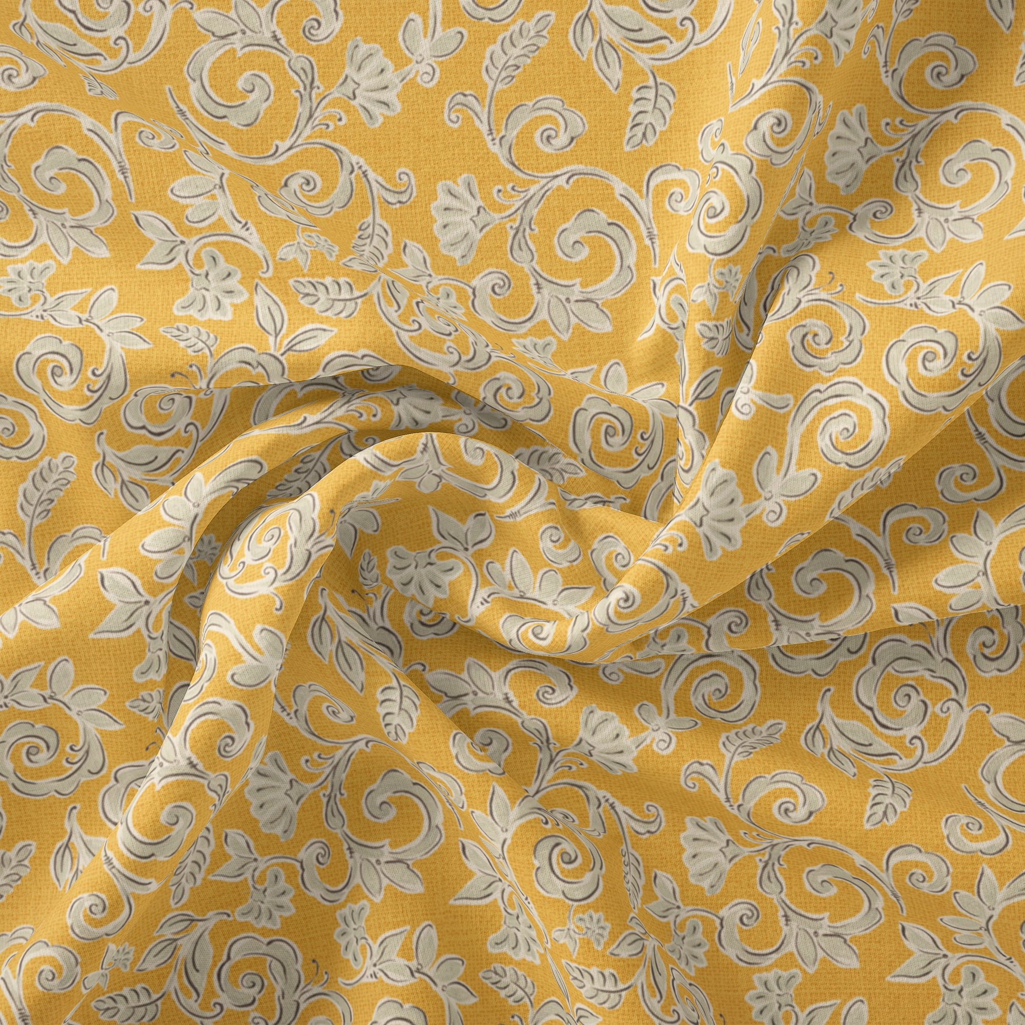 (2 pack) David Textiles Morning Bloom Swirly Floral Gold Cotton 1 Yard Fabric Cut
