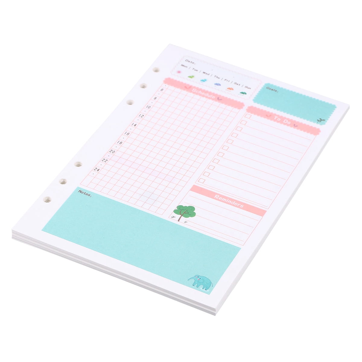 1PC Colorful A5 Size 6 Holes Loose Leaf Paper Filler Paper Refills for Spiral Notebook Daily Planner Notepad (Daily Plan Pattern)