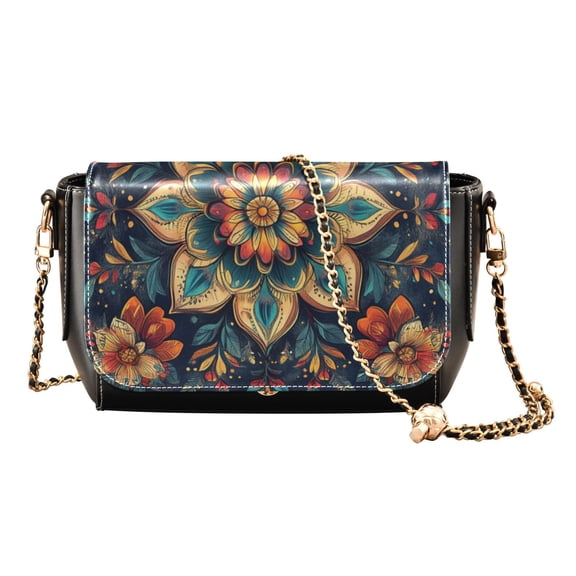 PU Leather Crossbody Bag for Women Ladies Chic Shoulder Bags Crossbody Purse Multi-Pocket Handbag for Work, Travel, Shopping Colorful Mandala Pattern