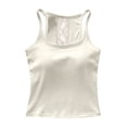 thumbnail image 5 of Fshinging Essentials Women's Tank Top Solid Square Neck Camisole Lace Patchwork Sleeveless Built In Bra Workout Layering Shirts Beige One Size, 5 of 7