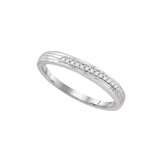 Diamond Princess 10k White Gold Round Pave-set Diamond Womens Simple 2mm Wedding Band 1/6 Cttw