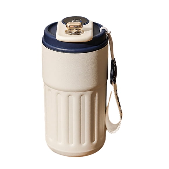 Injueey Taza de viaje aislada al vacío portátil de acero inoxidable con bebida favorita con pantalla de temperatura encendida Juegos de servir café y té blanco azul