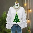 thumbnail image 4 of Yteetum Christmas Sweatshirt for Women Oversized Crewneck Pleated Ruffle Trim Drop Shoulder Pullover Hoodless Sweatshirts Womens Casual Xmas Graphic Print Round Neck Loose Lantern Sleeve Sweatshirts, 4 of 5