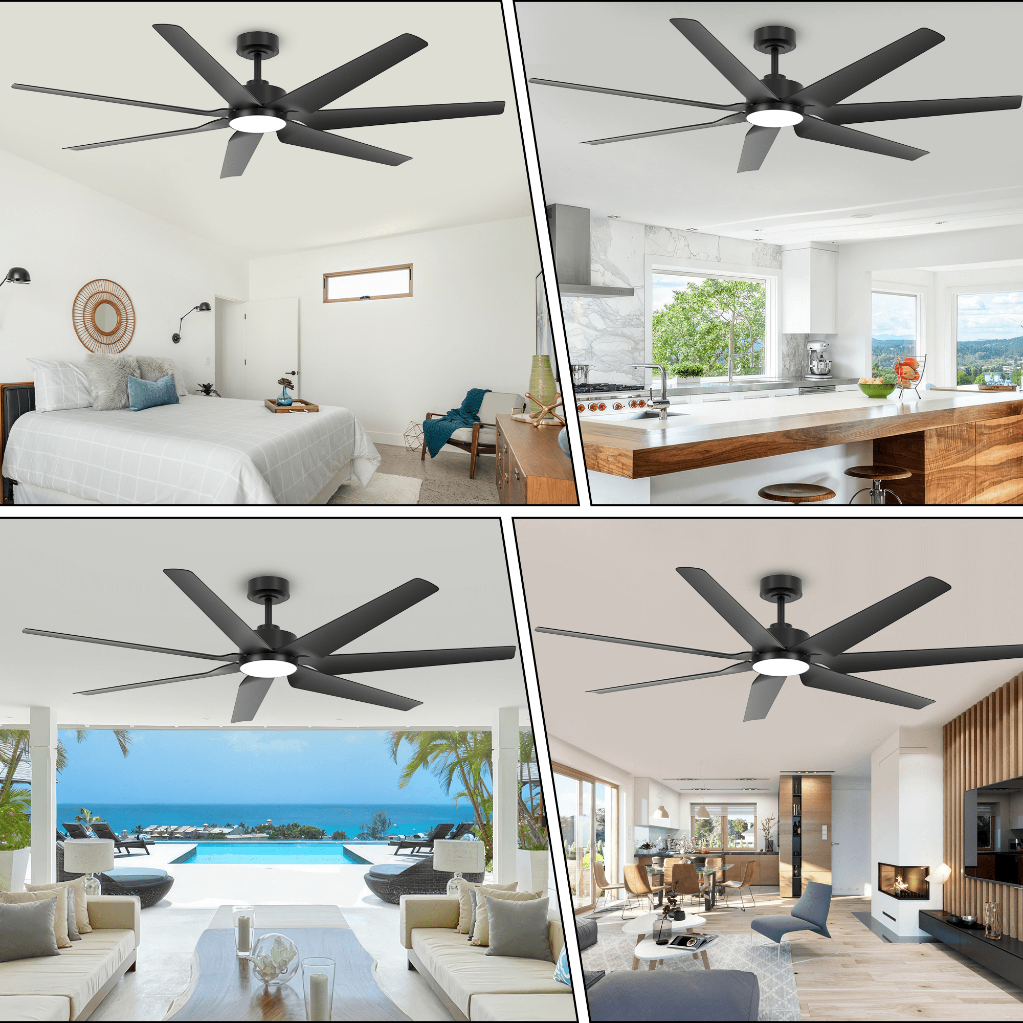 65 inch Black Outdoor Ceiling Fans for Patios Waterproof, Modern High CFM 7 Blades Large Airflow Quiet DC Motor Fan for Indoor Outside Porch Garage