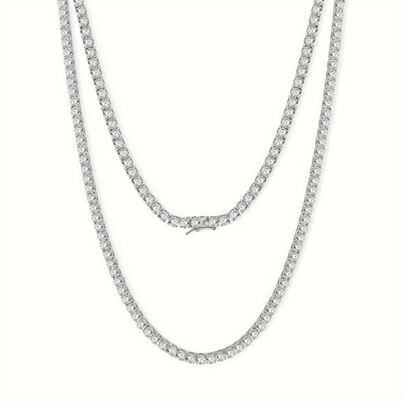 Moissanite Tennis Necklaces for Women|4MM Simulate Tennis Chain|4-Prong|18k White Gold Plated|Size 16-22 Inches