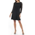 thumbnail image 3 of Marina Boat Neck 3-4 Lace Sleeve V-Back Scuba Crepe Dress-BLACK / 10, 3 of 7