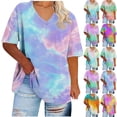 thumbnail image 2 of HongQid Plus Size Tops for Womens 3/4 Sleeve Casual T Shirts Loose Fit Tunic V Neck Summer Blouse Oversized Ladies Trendy Clothes Short Sleeve Outfits, 2 of 6