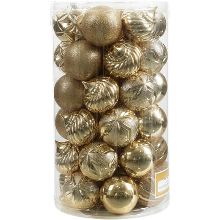 - Holiday Time 41-Piece Shatterproof Ornaments, Gold, Various Textures and Patterns