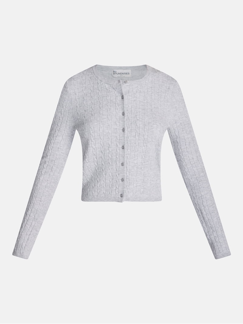 No Boundaries Cable Knit Crewneck Cardigan, Women's XXS-4X