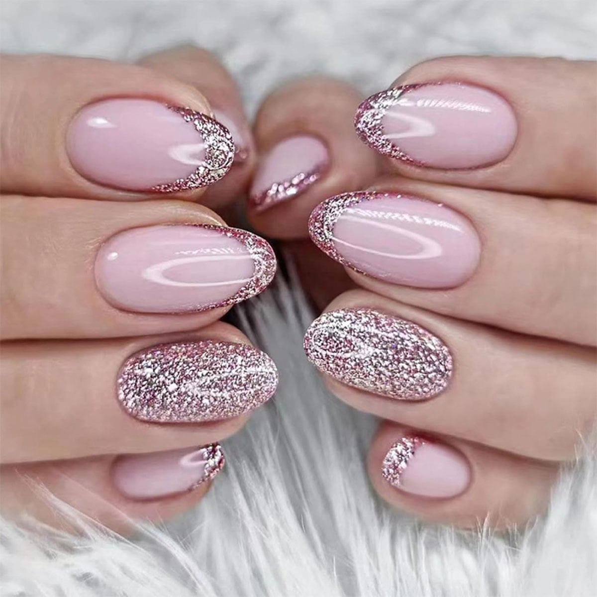 Reusable Fake Nails, Glossy Pink Gradient Square Nails Elegant