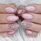 thumbnail image 2 of 24 uñas postizas cortas con punta francesa, diseño de almendra, con purpurina rosa brillante y adhesivos, acrílicas ovaladas de cobertura completa para mujeres y niñas., 2 of 5