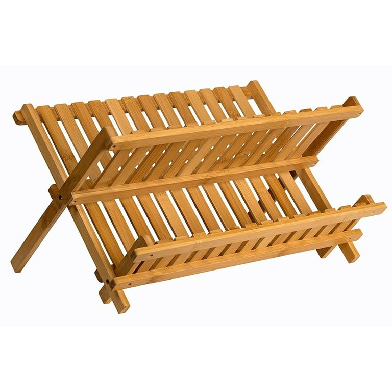 Wooden Dish Rack Plate Rack Collapsible Compact Dish Drying Rack Bamboo  Dish Drainer