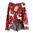 thumbnail image 4 of Fiaer Christmas Womens Long Sleeve T Shirts Plus Size Loose Fit Knit Tops Reindeer Snowflake Loose Fit Funny Graphic Tshirts Dark Red XL, 4 of 4