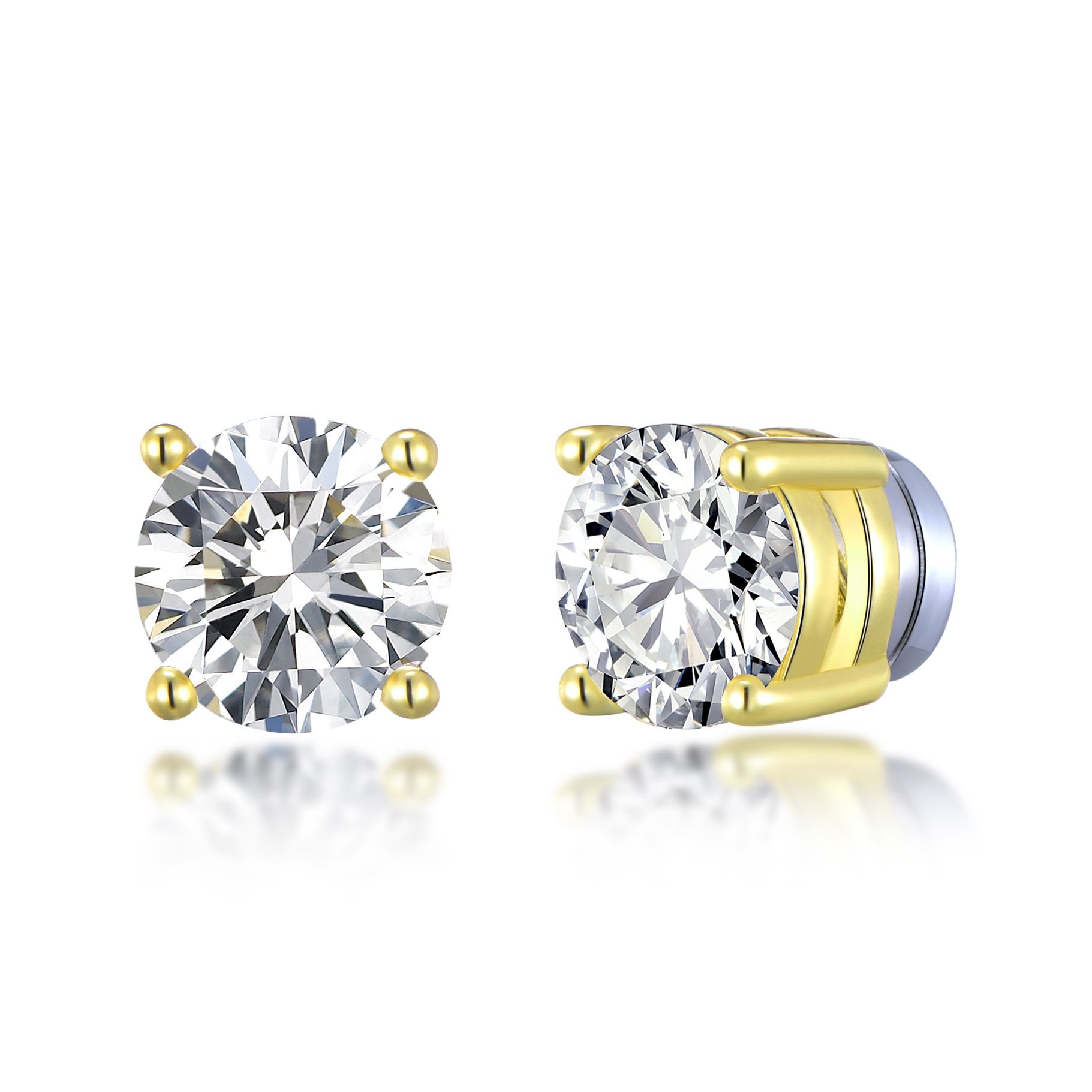 Gold Round Magnetic Clip On Stud Earrings Created with Zircondia® Crystals