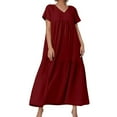 thumbnail image 1 of V Neck Irregular Hem Maxi Dress For Women Spring Summer Color Styles In Various Sizes, 1 of 5