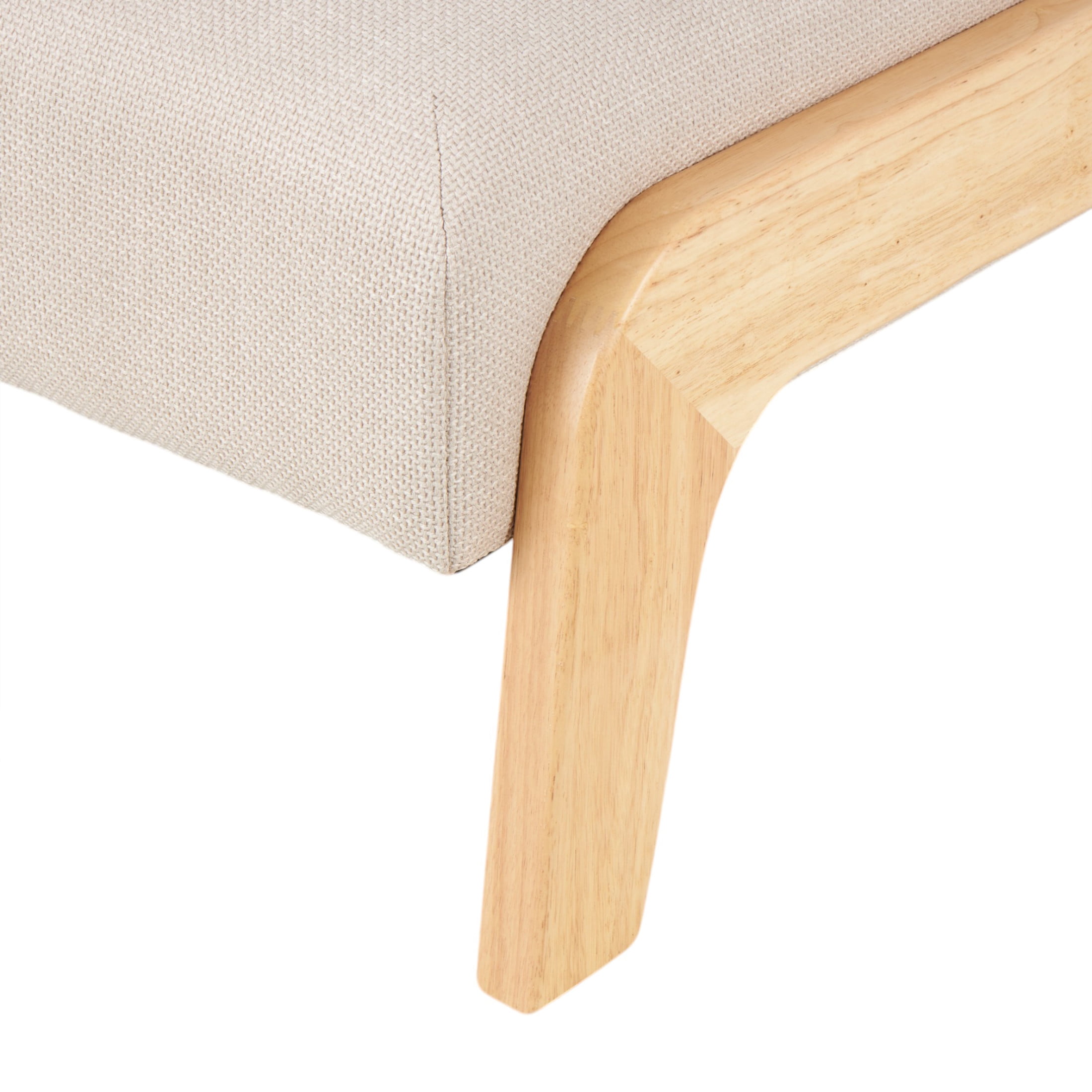 DecMode Polyester Square Boucle Lounge Chair with Brown Wooden Legs, Beige