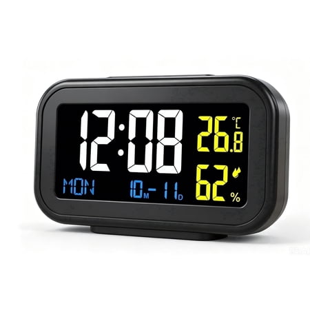 DAYBETTER Digital Alarm Clock, Large Backlit LCD Screen, Temp Humidity Detector, Snooze, Date Week