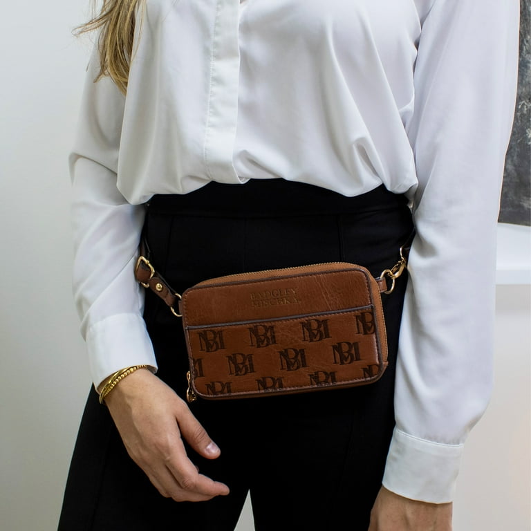 Badgley Mischka Madalyn Vegan Leather Fabric Belt Bag in Brown