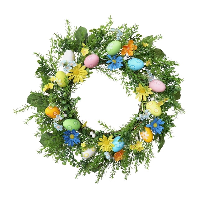 Corona de Pascua de 24 pulgadas, corona de huevos de Pascua para puerta de entrada, corona decorativa de flores artificiales para pared de granja de p