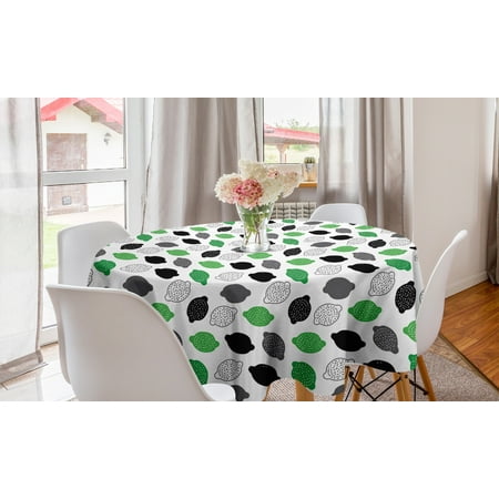 

Doodle Round Tablecloth Simplistic Style Lemon Juicy Fruits in Abstract Colors Illustration Circle Table Cloth Cover for Dining Room Kitchen Decor 60 White Green Charcoal Grey by Ambesonne