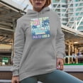 thumbnail image 2 of Distressed Stay Wild, Ocean Child - Retro Palm Trees & Sea Art Merch Gift, Heather Grey Hooded Sweatshirt or Hoodie, Medium, 2 of 5