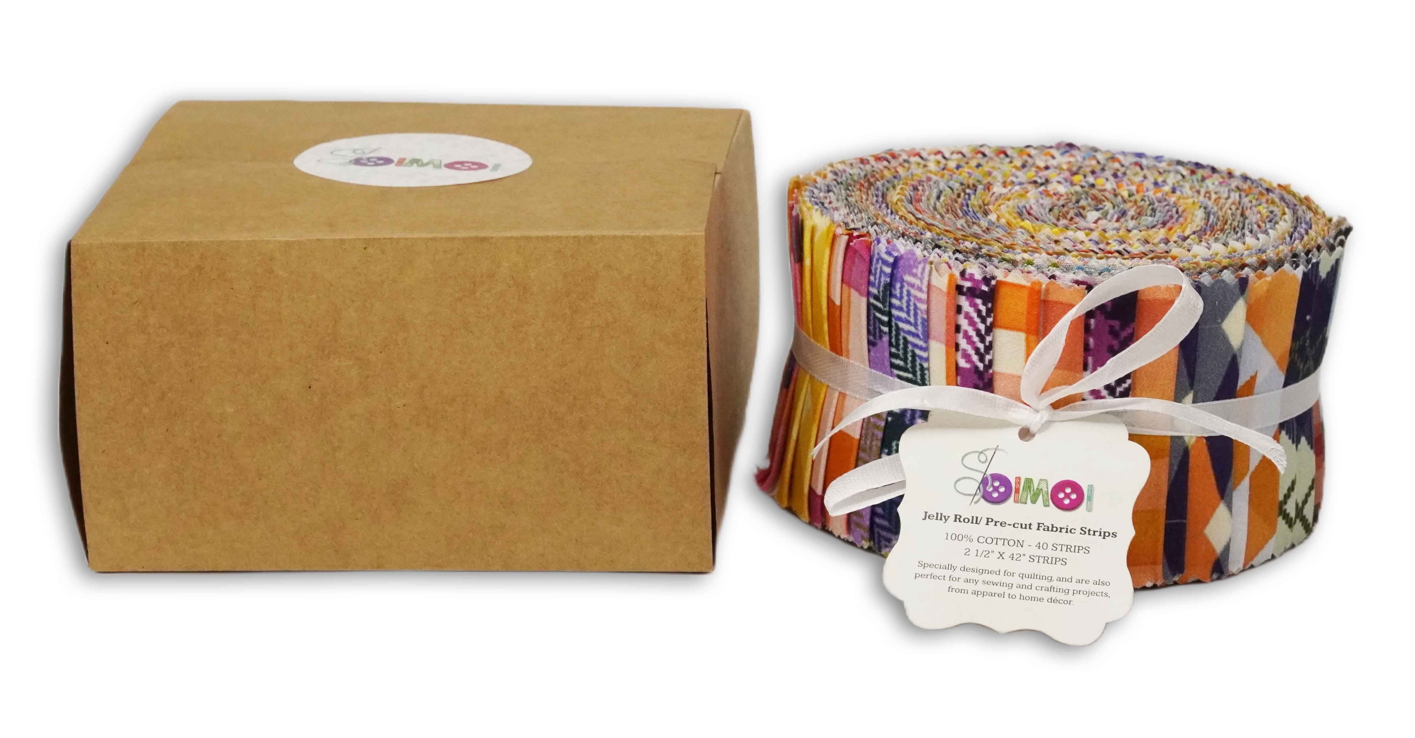 Soimoi 40Pcs Check Print Precut Fabrics Strips Roll Up 2.5 x 42 inches Cotton Jelly Rolls for Quilting - Multicolor