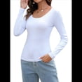 thumbnail image 3 of Camiseta de Cuello en U para Mujer, Camiseta de Larga de Color Liso, Suave, Elástica, Ropa Informal, Básica S, 3 of 10