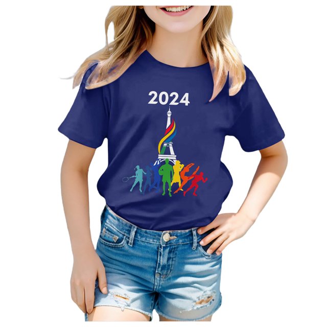 Toimothcn T-Shirts pour Bébés Filles Manches Courtes Col Rond Décontracté Sport Imprimé Basique Doux Coupe Ample 10-11 Ans