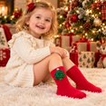 thumbnail image 2 of AWZXDE Toddler Crew Socks 3D Plush Christmas Tree Decor Crew Socks For Girls Red Cable Knit Soft Warm Socks For Holiday Party Family Photos And Daily Indoor Wear, 2 of 6