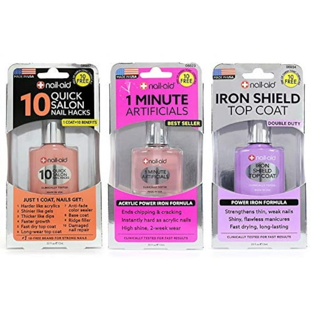 Nail-Aid, paquete de 3 paquetes de 10 trucos rápidos, productos artificiales de 1 minuto y capa supe