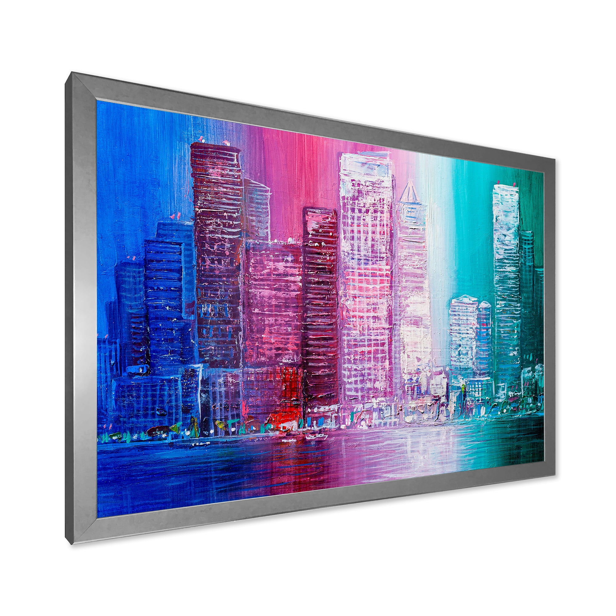 Designart 'Abstract Style Cityscape Panorama Skyscrapers II' Modern Framed Art Print