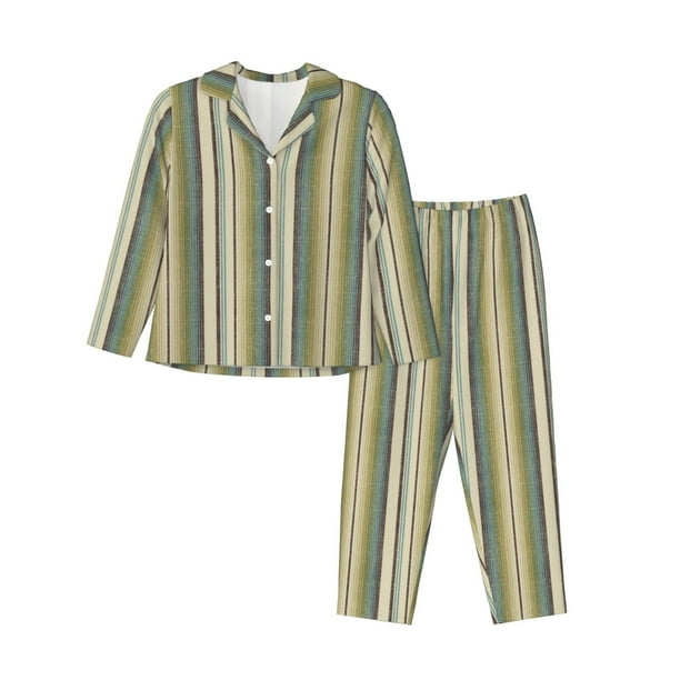 Balery Colourful stripes Conjunto de Pijama con Estampado para Mujer, Conjunto de Dos Piezas con Manga Larga, Ropa de Dormir Suave con Bolsillos, Pijamas Cómodos-Medium
