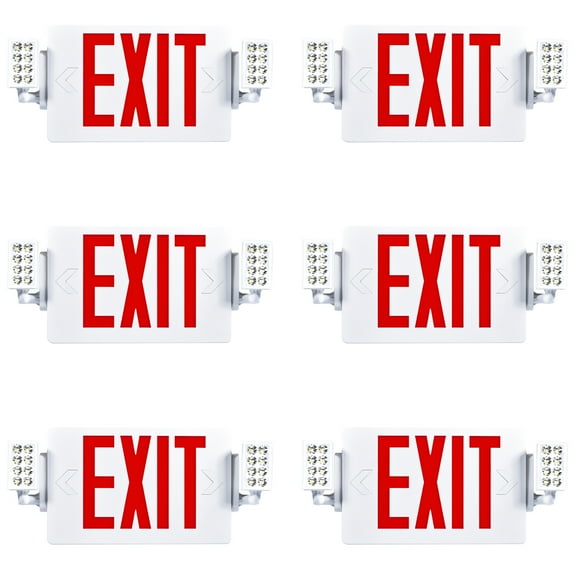 Sunco Lighting 6 Pack Double Sided LED Emergency EXIT Sign, Two LED Lights, Backup Battery, US Standard Red Letter Emergency Exit Lighting, Commercial Grade, 120-277V, Fire Resistant (UL 94V-0)