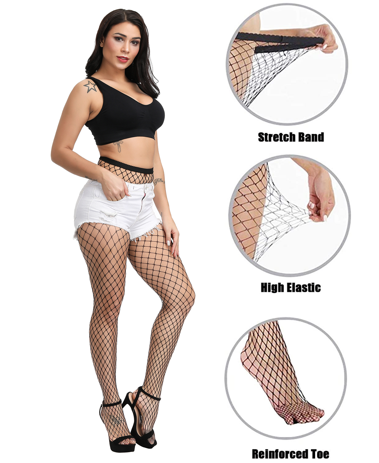 DRESHOW 6 Pack Fishnet Tights – High Waist Thigh High Stockings, Sheer Pantyhose
