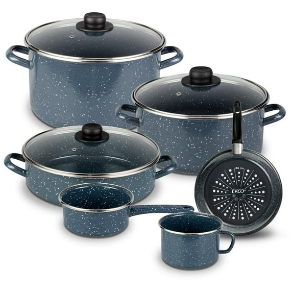 Batería de Cocina Ekco 9 piezas  Acero esmaltado Gris con Brillo Perdurable