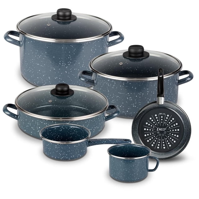 Batería de Cocina Ekco 9 piezas Acero esmaltado Gris con Brillo Perdurable