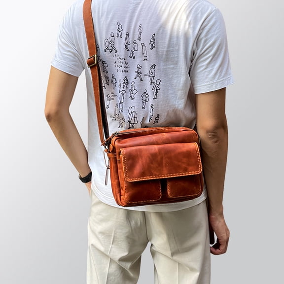 Men's Casual Leather Shoulder Messenger Bag,Brown