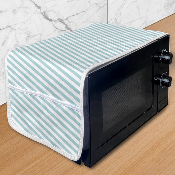 Modern Microwave Oven Cover, Soft Colored Skewed Bold Stripes Lines Contemporary Style Simplistic Design, Water Resistant Organizer with Pockets for Kitchen, 36" x 12", Pale Blue White, by Ambesonne