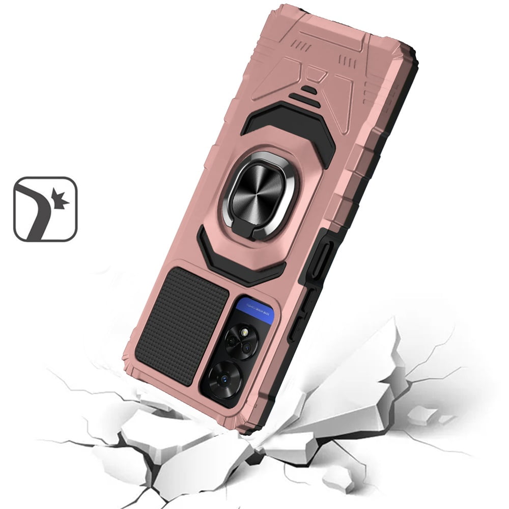 For TCL 50 XE 5G Hybrid Dual Layer with 360° Rotate Magnetic Ring Stand Holder Kickstand TPU Rugged PC Shockproof Cover ,Xpm Phone Case [ Rose Gold ]