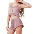 thumbnail image 2 of Ailaofu Women's Silk Satin Ruffled Pajamas Sets Cami Shorts Sets Sleepwear, 2 of 3