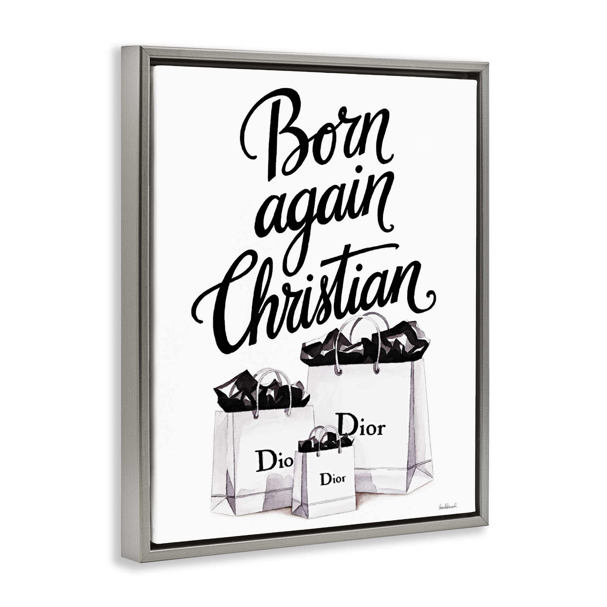 Christian & Shopping Bags Gray Framed Floater Canvas Wall Art, design by Amanda Greenwood