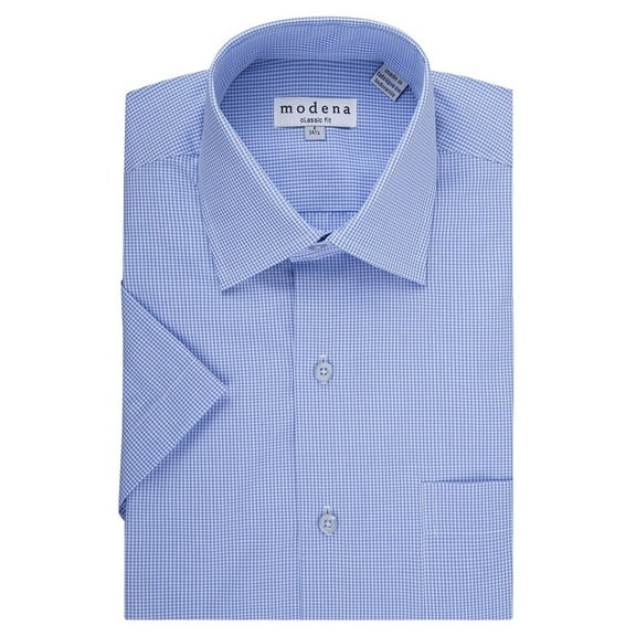 Modena Men's M231DDSS Classic Fit Short Sleeve Gingham Dress Shirt - Powder Blue - 15