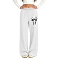 thumbnail image 5 of fatyb Girls Baggy Sweatpants Bow Printed Wide Leg Long Pants Elastic Waist Jogger Pants with Pockets, 5 of 6