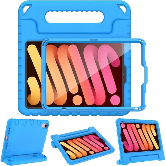 SUPNICE Kids Case for iPad mini 7 (A17 Pro) 2024 8.3 inch, Mini 6 2021 with Built-in Screen Protector, Shockproof Lightweight Handle Stand Cover for Model (A2995/A2996, A2567/A2568/A2569), Blue